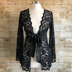 CAbi Black Lace Belle Sleeve Cardigan